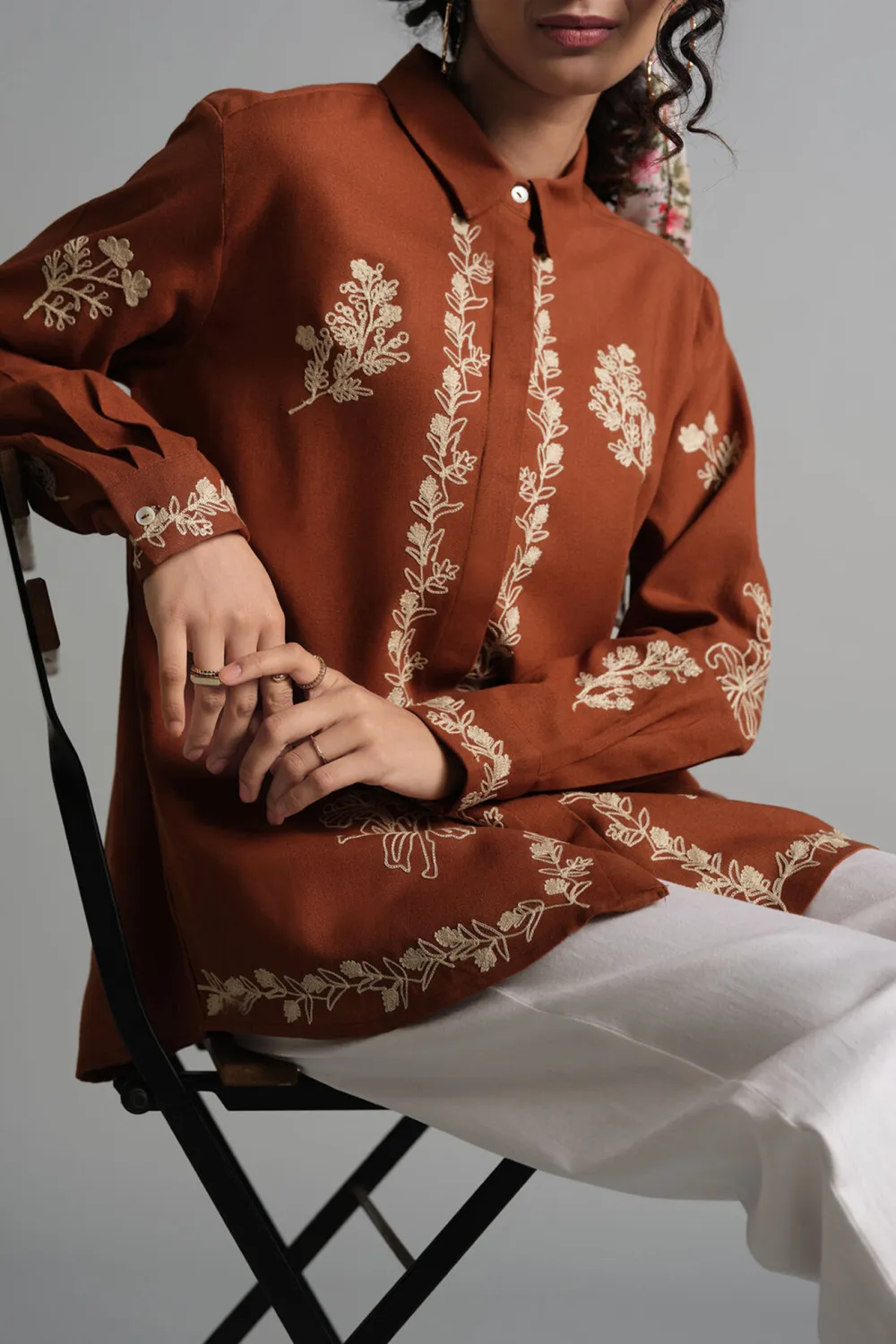 Brown Casual Style Floral  Shirt