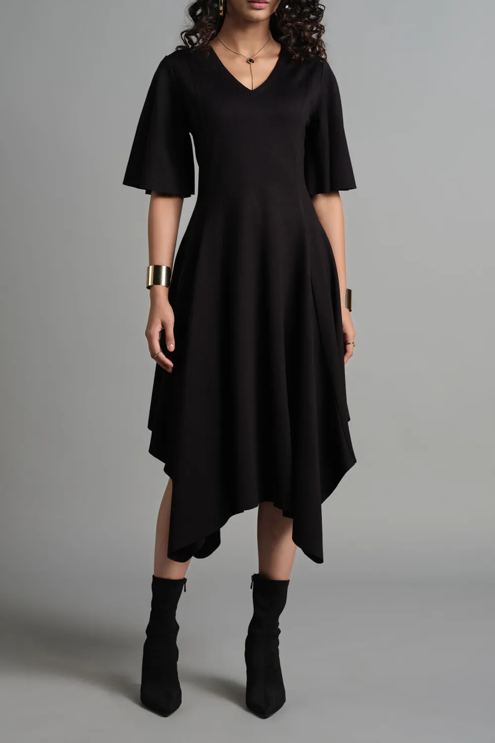 V-Neck Casual Style Black Dress