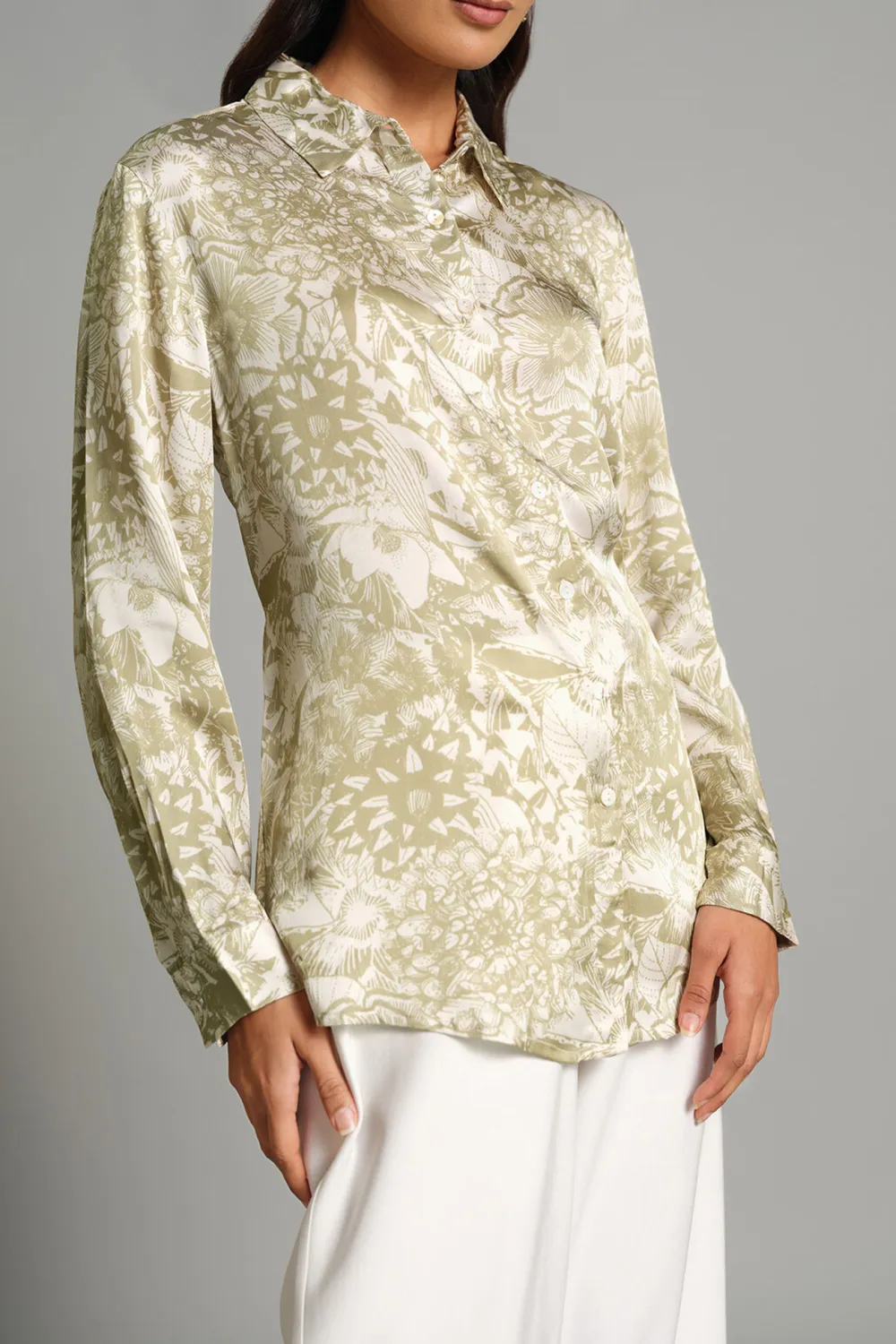 Art Graphic Casual Style Green Shirt